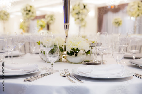 Beautifully decorated in white colours wedding hall