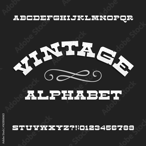 Vintage alphabet. Retro slab serif letters and numbers. Western font. Stock vector typeface for your design.