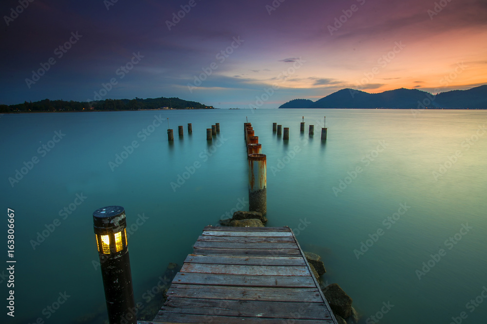 scenery of sunset at marina island,malaysia.soft focus,motion blur due to long exposure