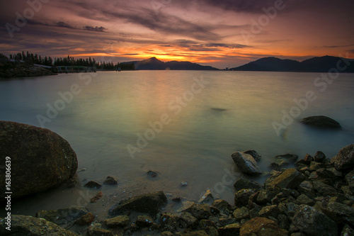 scenery of sunset at marina island malaysia.soft focus motion blur due to long exposure