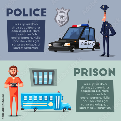 Police and prison. Cartoon vector illustration