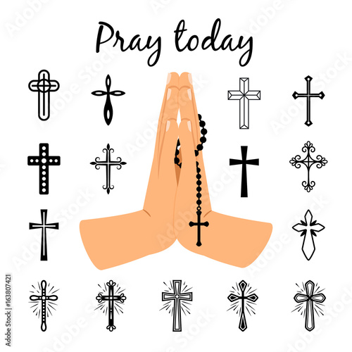 Catholic praying hands holding beads