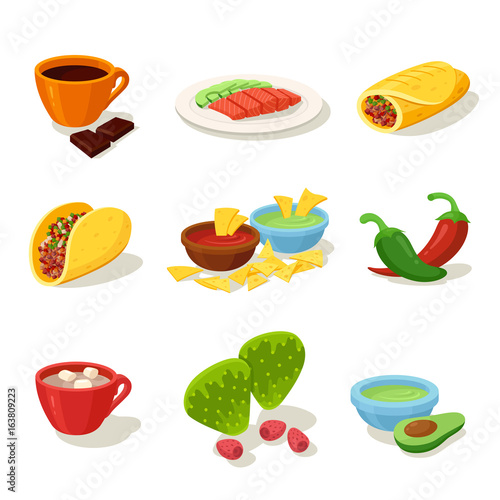 Mexican food cartoon flat set
