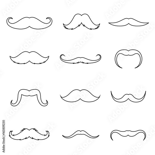 Mustache outline thin art set