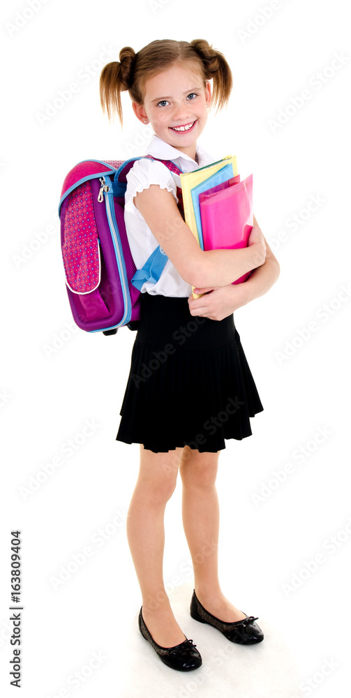 Portrait of smiling happy school girl child with backpack Portrait of smiling happy school girl child with backpack