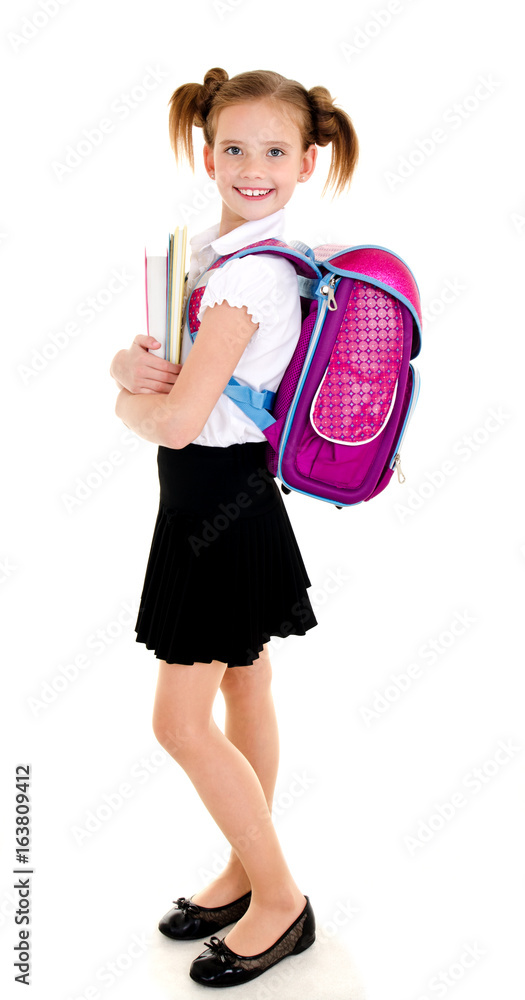 Portrait of smiling happy school girl child with backpack Portrait of smiling happy school girl child with backpack