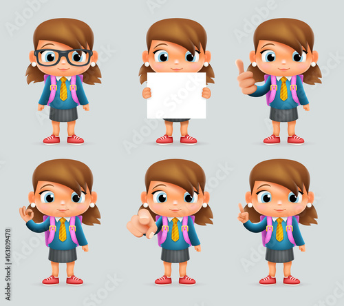 Schoolgirl Education Excellent Student Genius School Backpack Clever Pupil Smart Girl Uniform Suit 3d Cartoon Character Vector Illustration