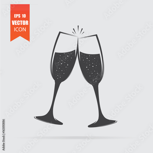 Champagne glasses icon in flat style isolated on grey background.