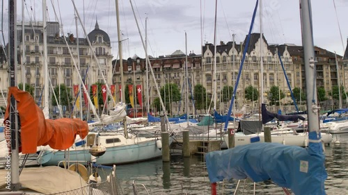 Geneva, Switzerland Marina with Boats. Lake Geneva.