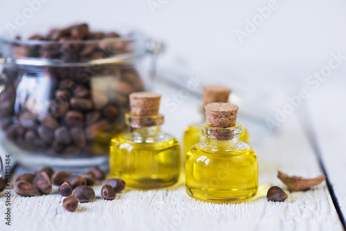 The cedar oil in a glass bo...