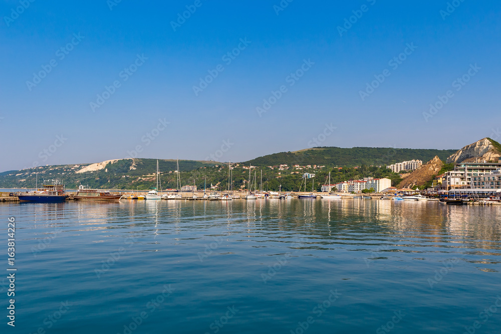 View of the balchik city on black sea coast in Bulgaria at sunny summer day