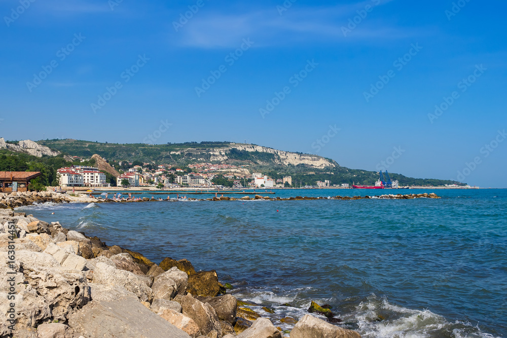 View of the balchik city on black sea coast in Bulgaria at sunny summer day