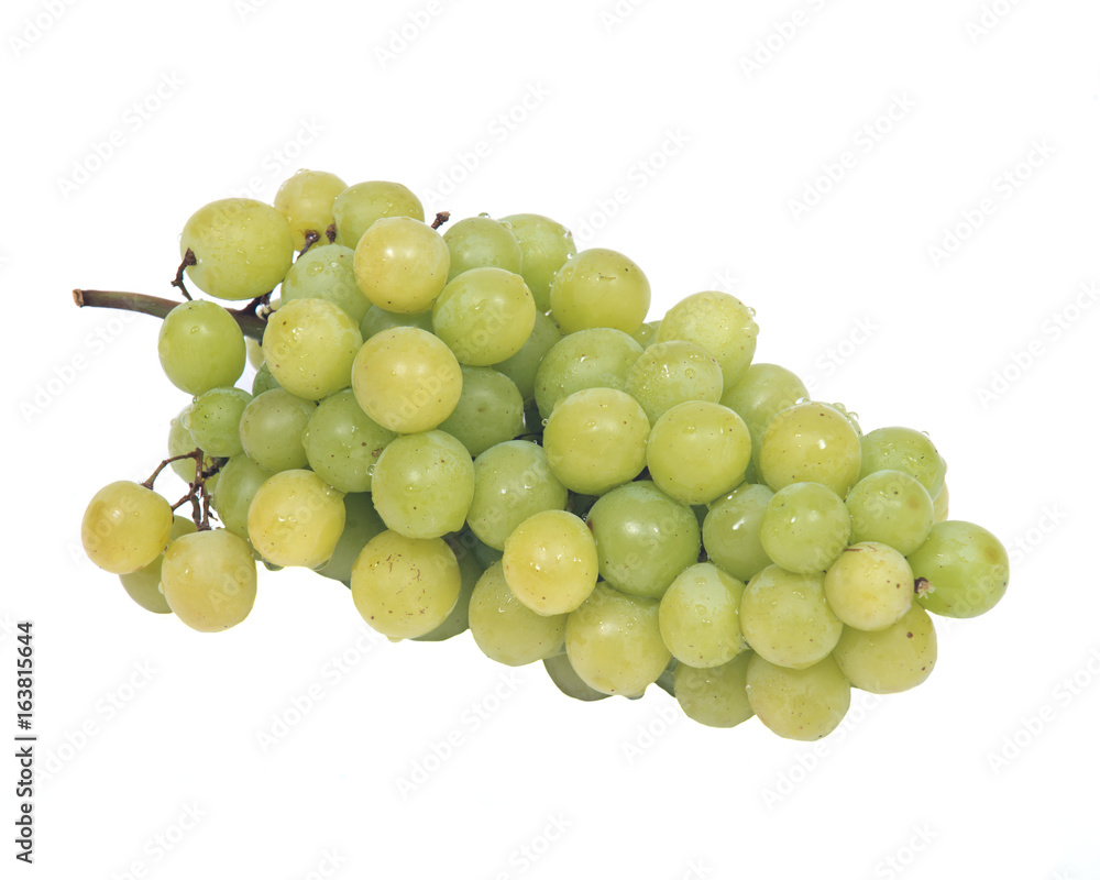 Ripe organic green grapes isolated on white background Ripe organic green grapes isolated on white background