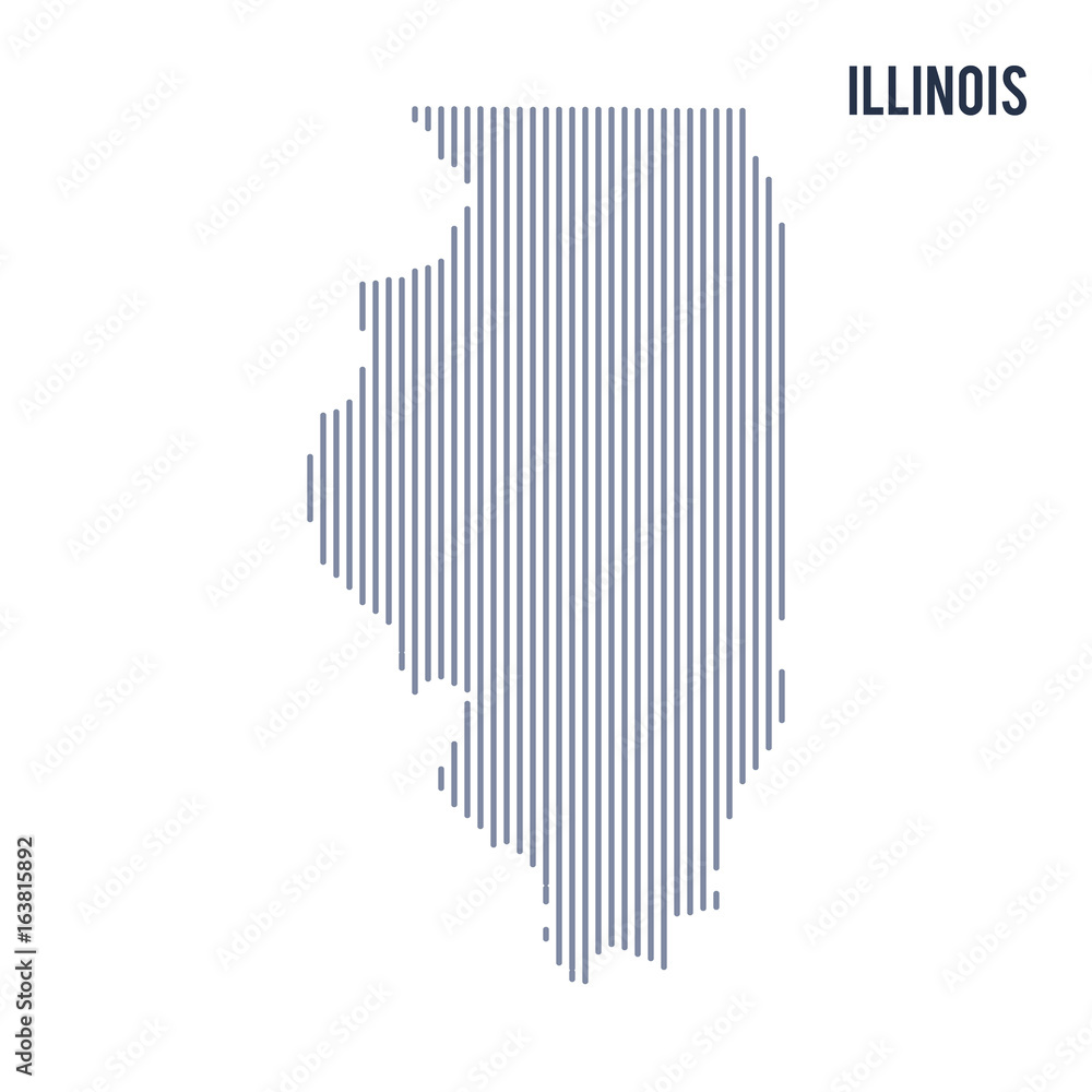 Naklejka Vector abstract hatched map of State of Illinois with vertical lines isolated on a white background.