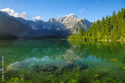 High resolution panorama of the Laghi di Fusine alpine lake in the Julian Alps in Italy © Mike Mareen