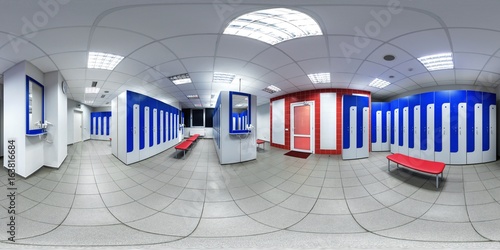 Foto Multi colored cloakroom for men with blue grey metal cage lockers safety boxes w
