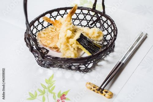 Japanese food. Delicious tempura (Shrim, Sea Bass, Eggplant, Sweet Patoto) photo