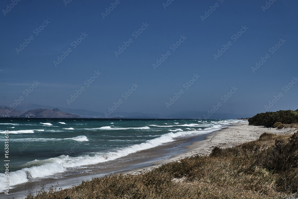 Sand beach and dunes on Kos island in Greece.