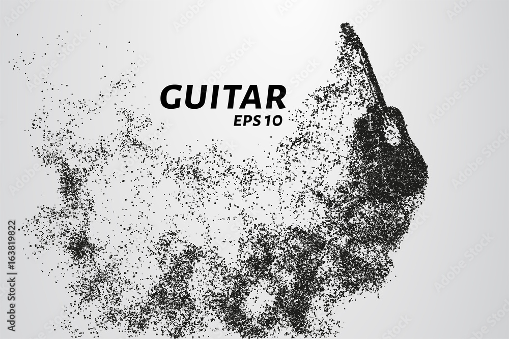 Guitar of the particles. The guitar is composed of circles and dots. Vector illustration.