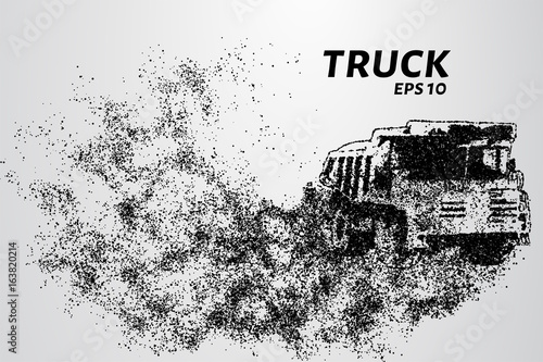 Fototapeta Naklejka Na Ścianę i Meble -  Truck of the particles. The silhouette of a truck consists of circles and points. Vector illustration.