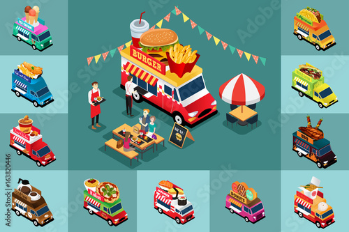 Isometric Design of Different Food Trucks