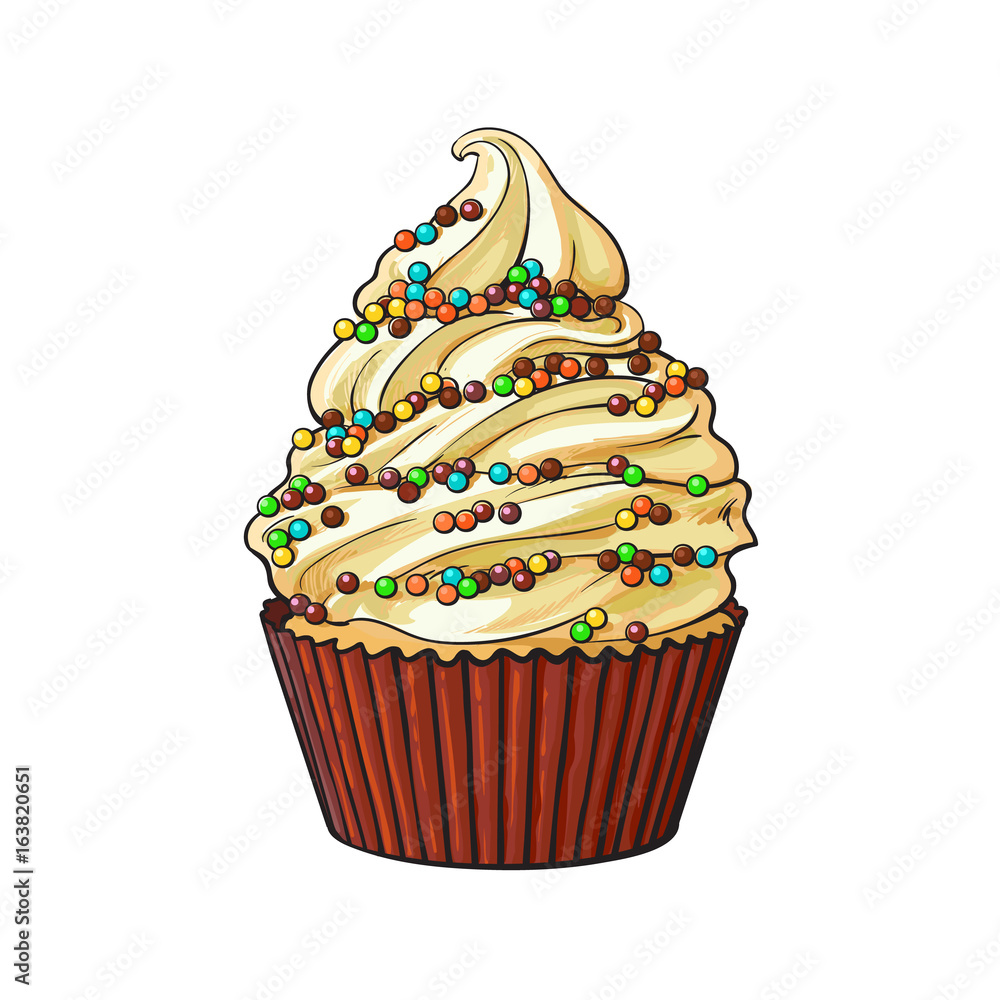 My watercolor-ink cupcake painting, I love this lined comic style ❤️ :  r/painting