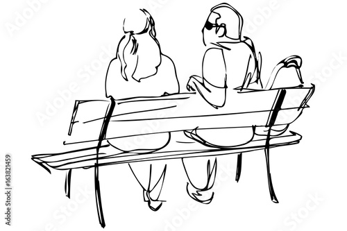 sketch of a young couple sitting on a bench