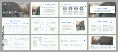 Minimalist elements for infographics on a notebook background in a cage. Presentation templates. Use in business presentation, flyer and leaflet, corporate report, marketing, annual report, banner.