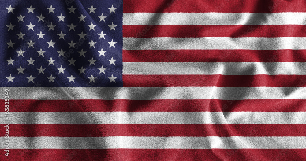 Naklejka premium American flag painting on high detail of wave cotton fabrics .