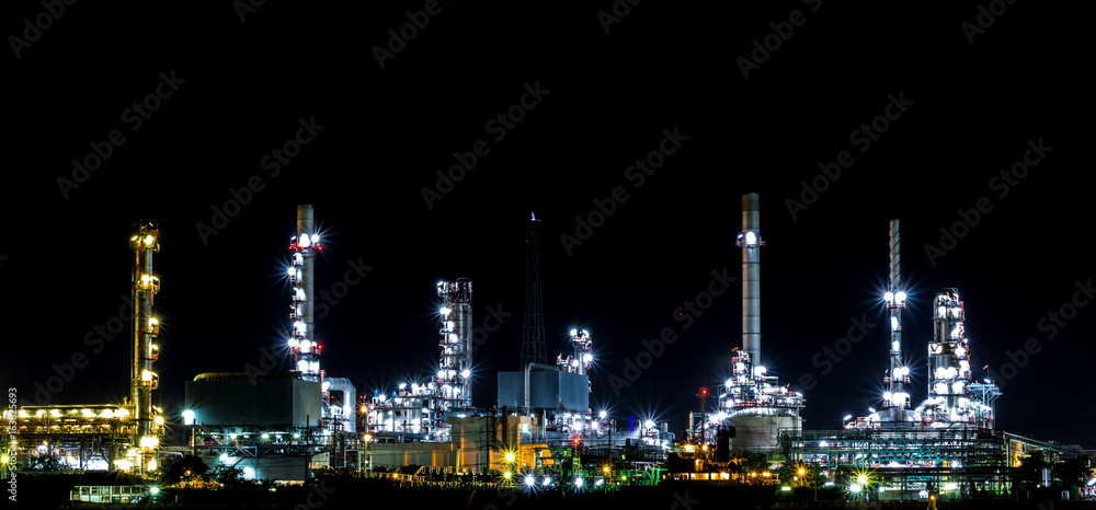 Oil refinery plant at twilight.