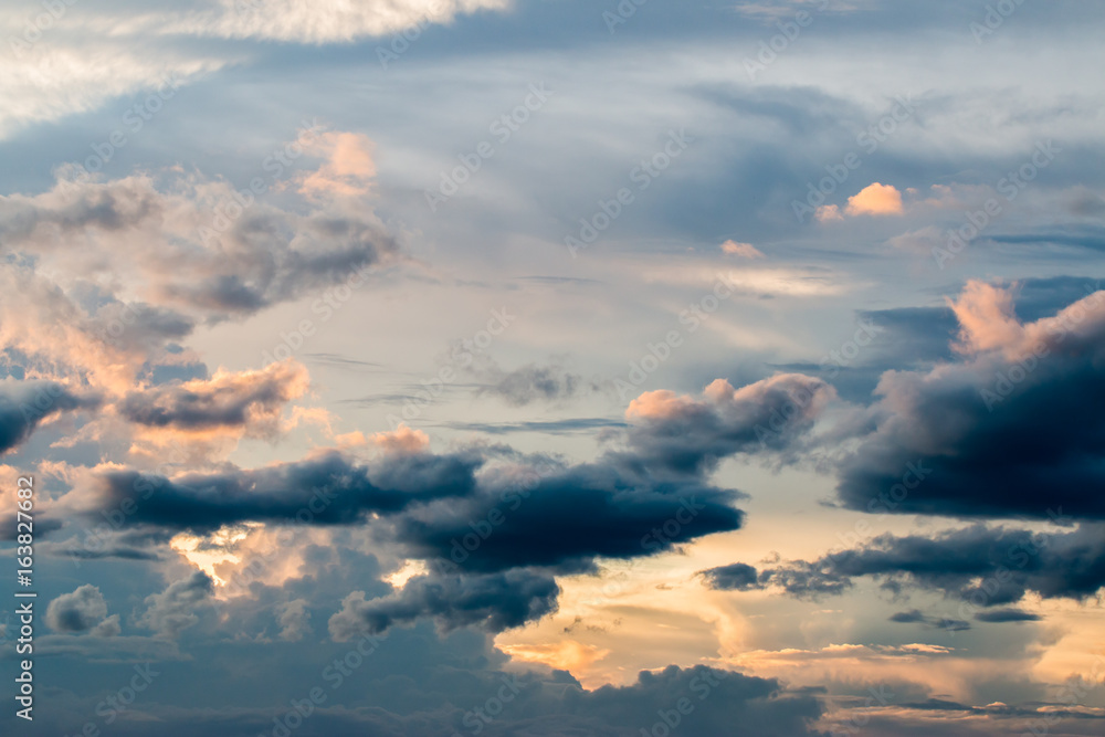colorful dramatic sky with cloud at sunset