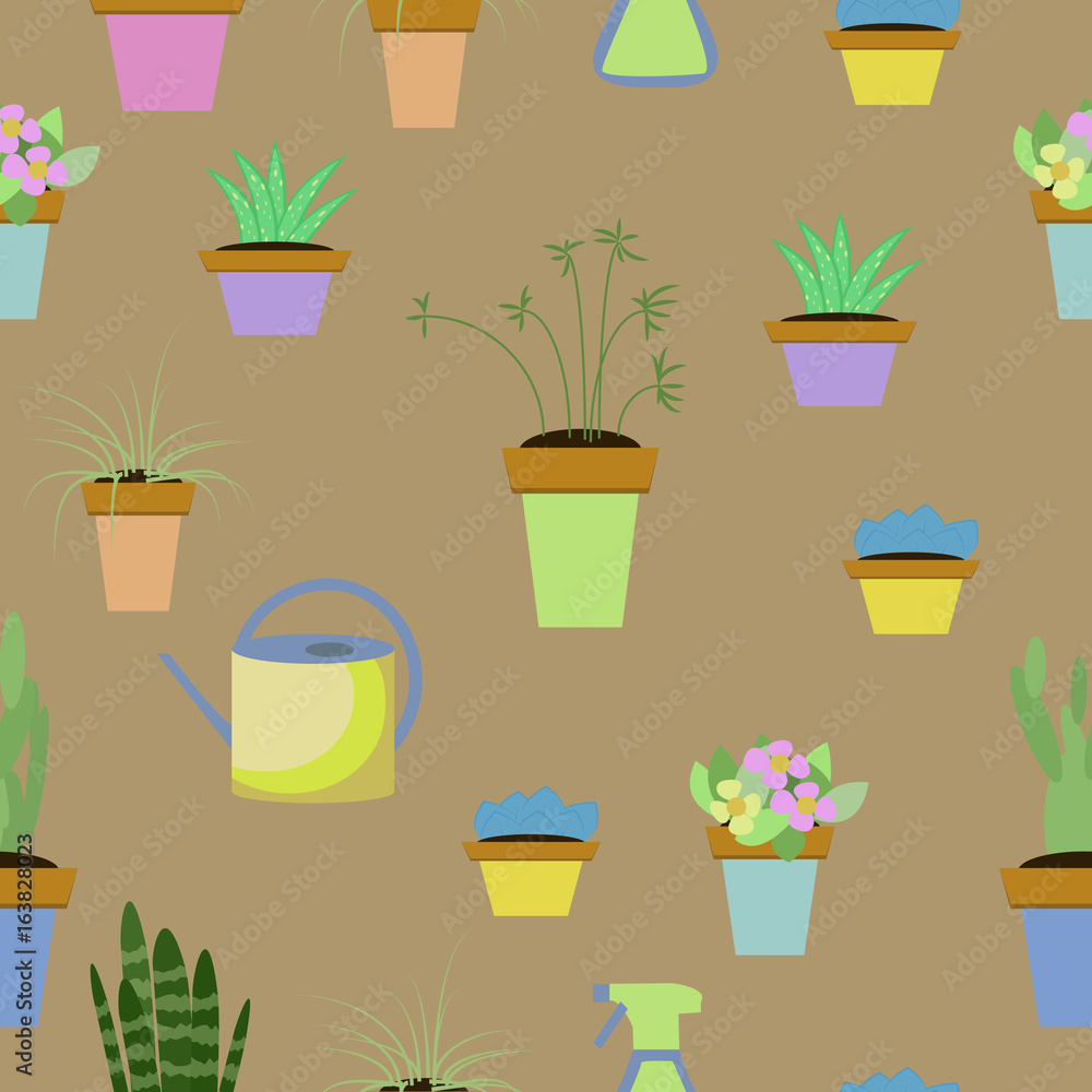 Seamless vetor pattern of potted plants. Violets, succulents. Seamless vetor pattern of potted plants. Violets, succulents.
