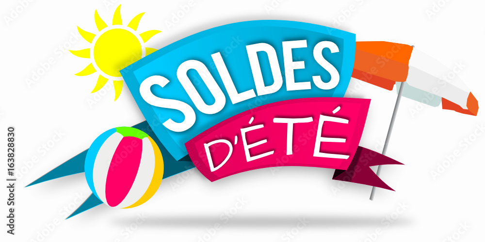 Banderole Soldes d'été avec parasol ballon soleil Banderole Soldes d'été avec parasol ballon soleil