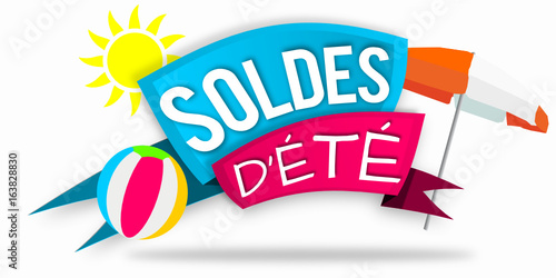 Banderole Soldes d'été avec parasol ballon soleil