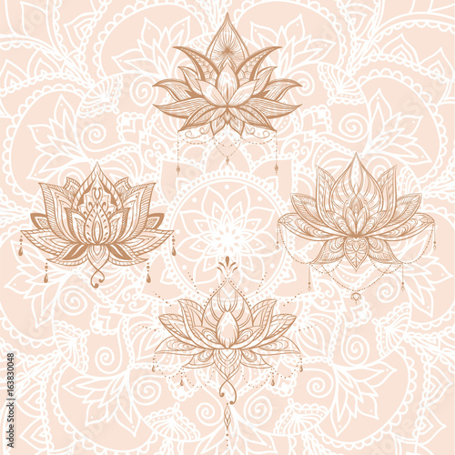 Filigree lotus flower  vector handdrawn illustration