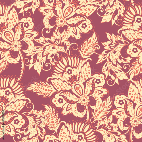 ethnic flowers seamless vector pattern. floral vintage background © antalogiya