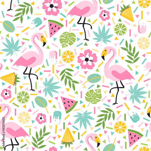Tropical pattern with flamingos