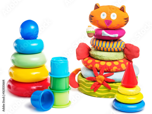 different baby pyramid toys isolated