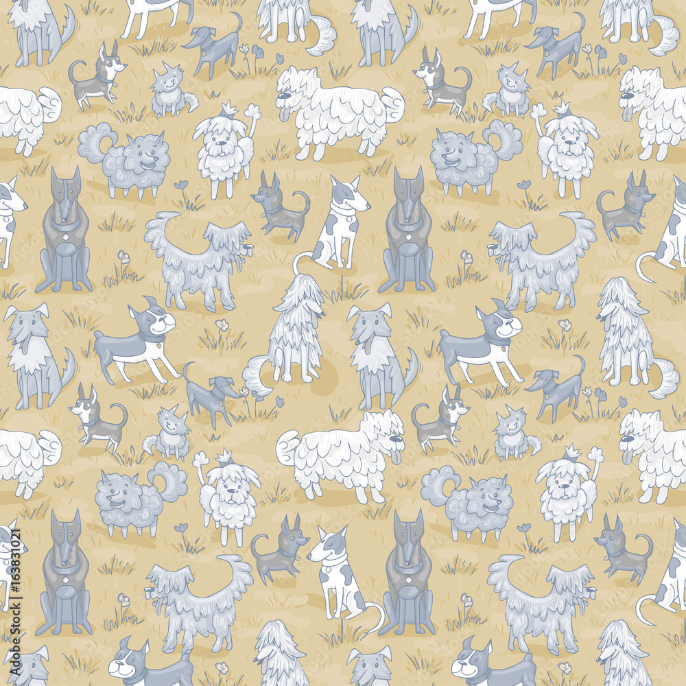 cute dogs outdoor seamless vector pattern