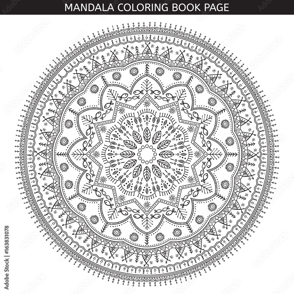 Flower Mandala. Vintage decorative elements. Oriental pattern, vector illustration. Coloring book page