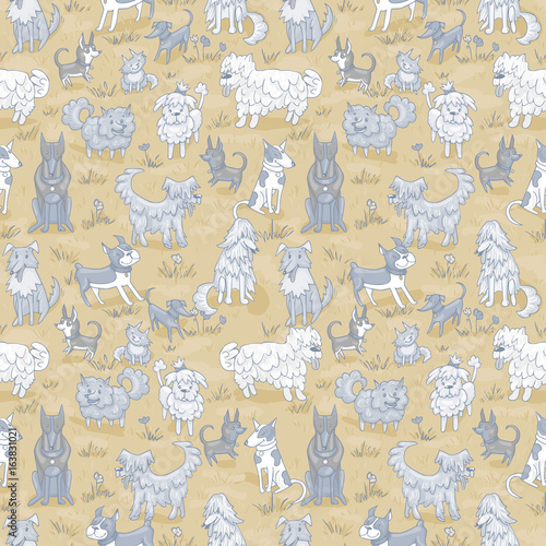 cute dogs outdoor seamless vector pattern