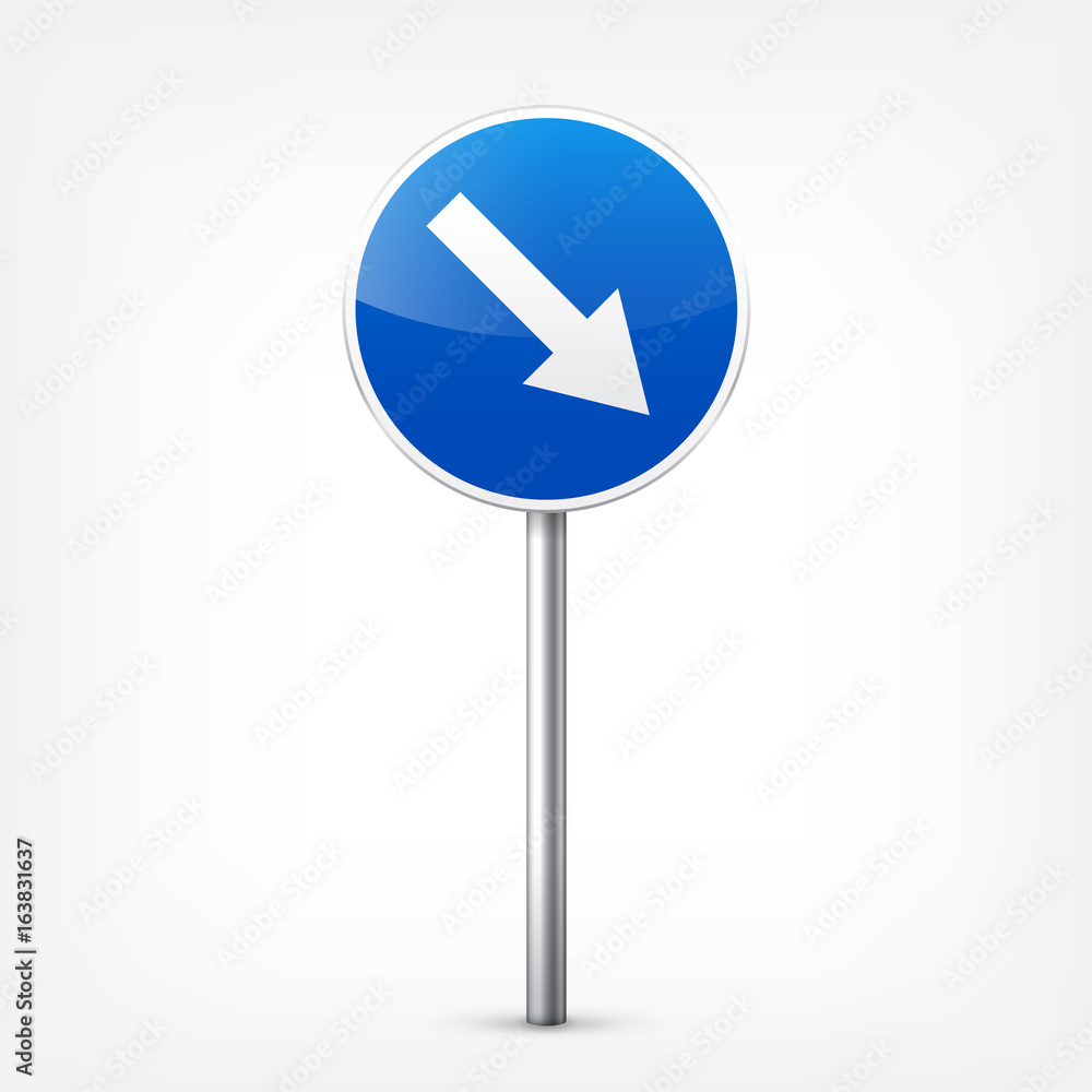 Road blue signs collection isolated on white background. Road traffic control.Lane usage.Stop and yield. Regulatory signs. Curves and turns. Road blue signs collection isolated on white background. Road traffic control.Lane usage.Stop and yield. Regulatory signs. Curves and turns.