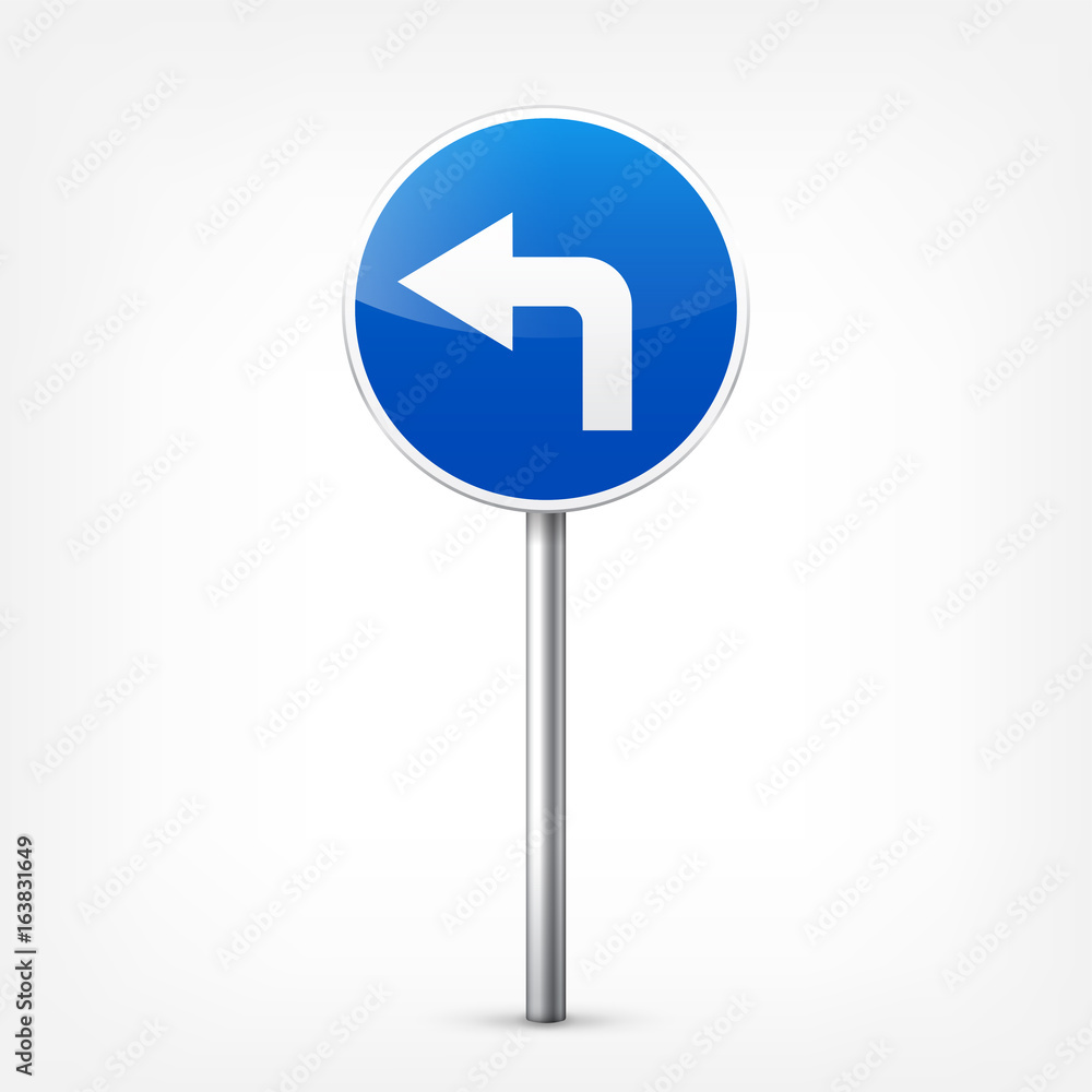Road blue signs collection isolated on white background. Road traffic control.Lane usage.Stop and yield. Regulatory signs. Curves and turns. Road blue signs collection isolated on white background. Road traffic control.Lane usage.Stop and yield. Regulatory signs. Curves and turns.