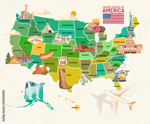Welcome to USA. United States of America poster. Vector illustration about travel