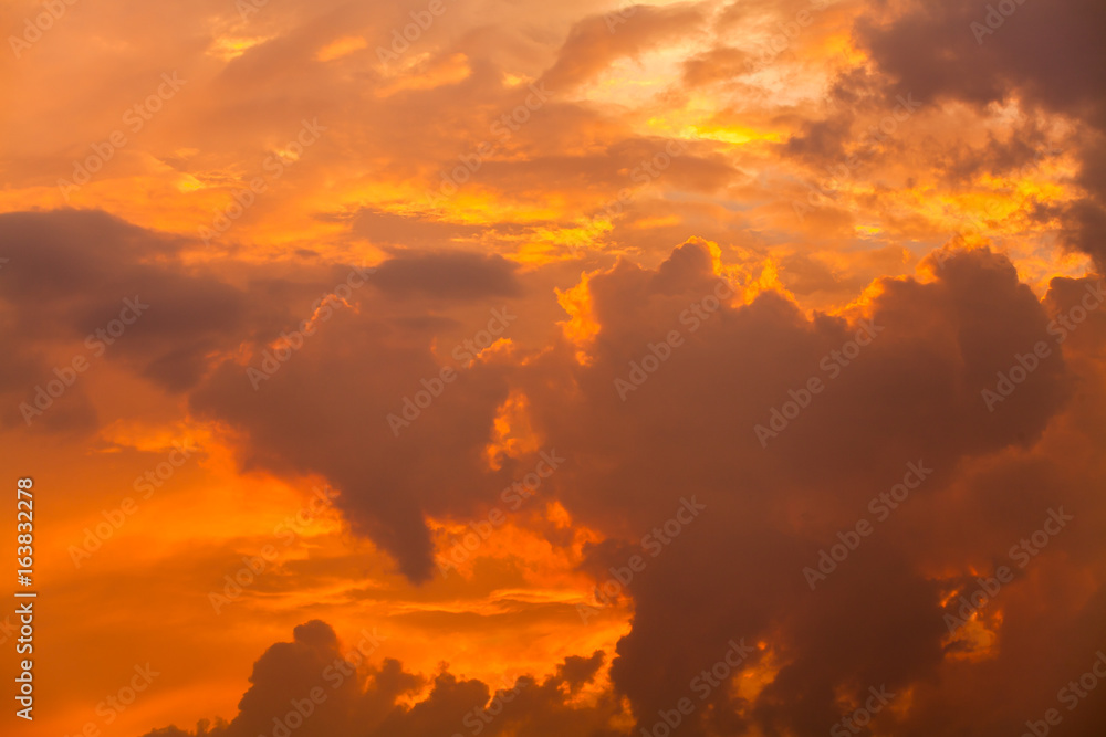 colorful dramatic sky with cloud at sunset