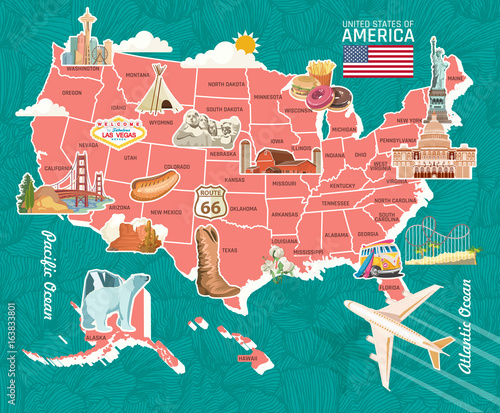 Welcome to USA. United States of America poster. Vector illustration about travel