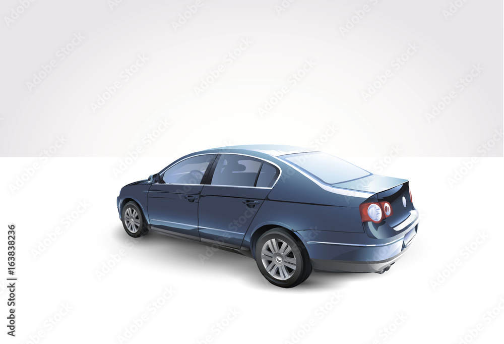 Classic Blue Generic Sedan Car. 3d illustration. 