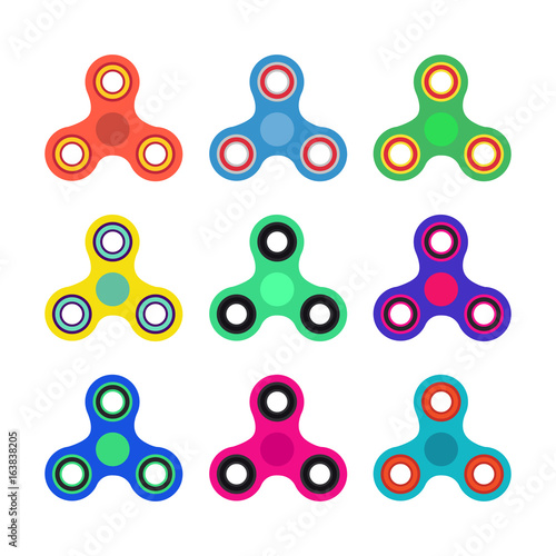 Set of Hand spinner toys in flat and cartoon style. White background. vector icons.