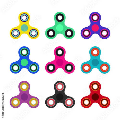 Set of Hand spinner toys in flat and cartoon style. White background. vector icons.