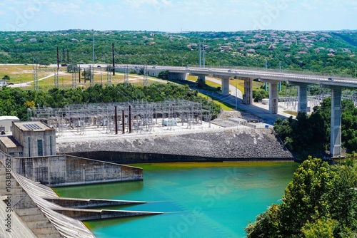 The lower section of the dam on Lake Travis in Texas shows they are producing electricity.